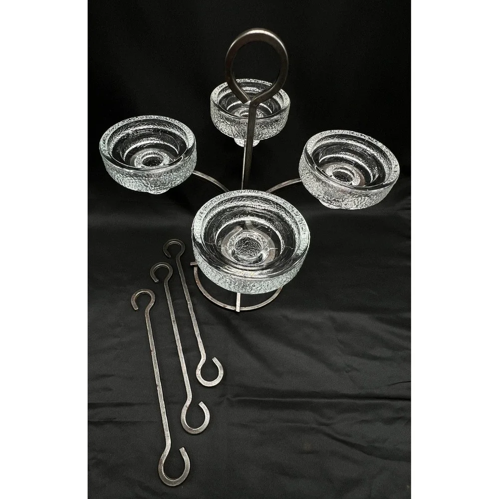 Erik Hoglund Boda Glassworks 4 Arm Iron Candelabra 3 Hanging Rods Kosta Boda